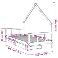 Produktbild för Sängram med lådor för barn vit 90x190 cm massiv furu