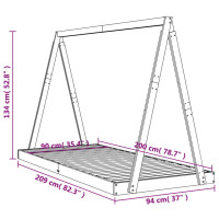 Produktbild för Sängram för barnsäng svart 90x200 cm massiv furu