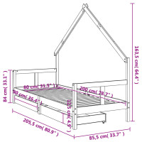 Produktbild för Sängram för barnsäng m. lådor svart 80x200 cm massiv furu