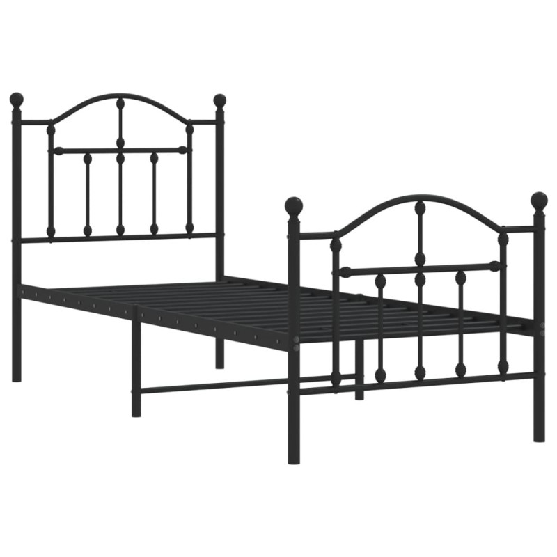 Produktbild för Sängram med huvudgavel och fotgavel svart metall 75x190 cm
