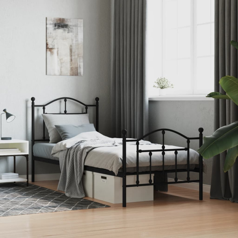 Produktbild för Sängram med huvudgavel och fotgavel svart metall 90x200 cm