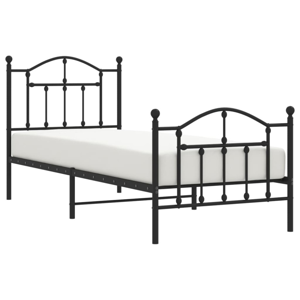 Produktbild för Sängram med huvudgavel och fotgavel svart metall 90x200 cm