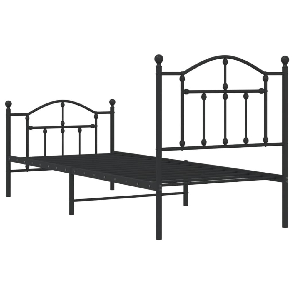 Produktbild för Sängram med huvudgavel och fotgavel svart metall 90x200 cm