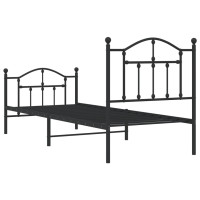 Produktbild för Sängram med huvudgavel och fotgavel svart metall 90x200 cm