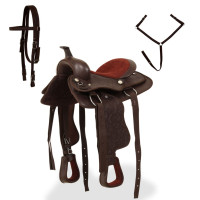 Miniatyr av produktbild för Westernsadel träns&halsband äkta läder 13" brun