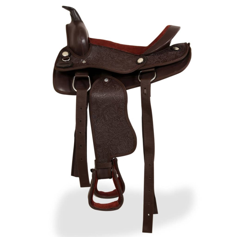 Produktbild för Westernsadel träns&halsband äkta läder 13" brun