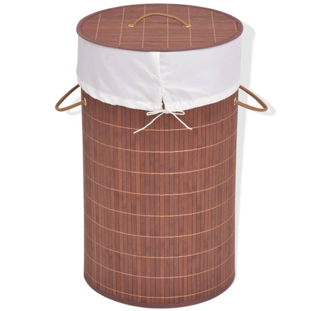 Produktbild för Tvättkorg i bambu rund brun