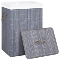 Produktbild för Tvättkorg bambu med 2 sektioner grå 72 L