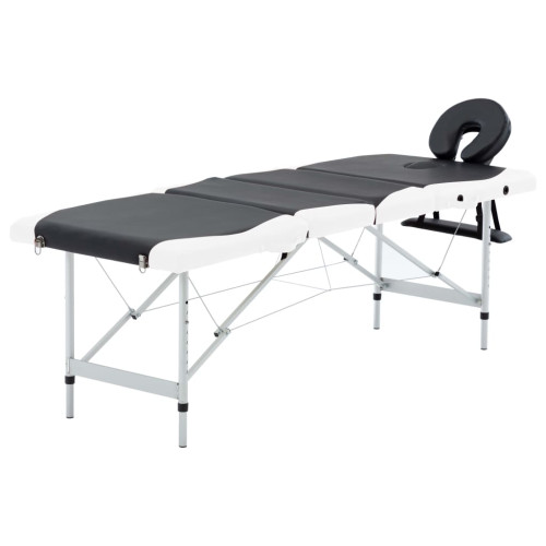 vidaXL Hopfällbar massagebänk 4 sektioner aluminium svart och vit