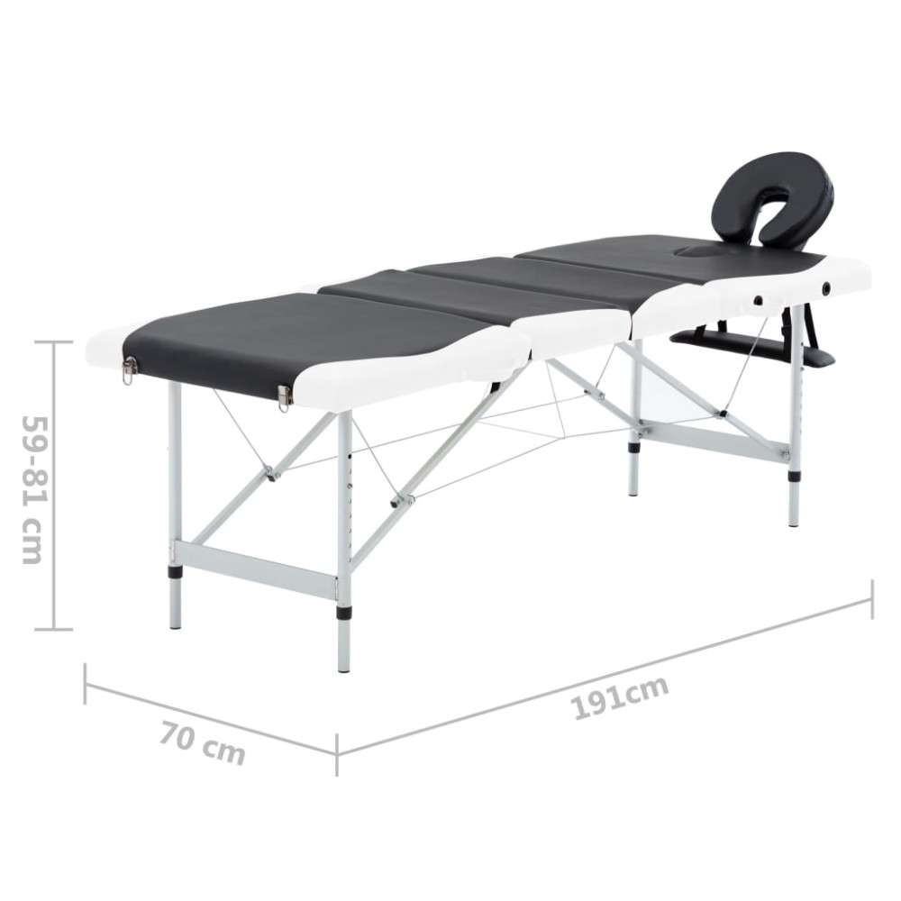 Produktbild för Hopfällbar massagebänk 4 sektioner aluminium svart och vit