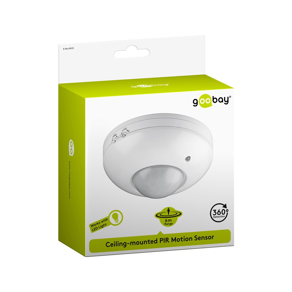 Produktbild för Goobay 95172 rörelsedetektorer Passiv infraröd (PIR) sensor Kabel Tak Vit