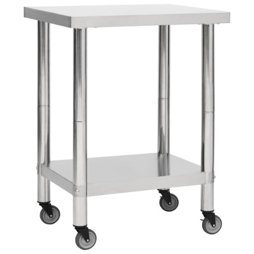 vidaXL Arbetsbord med hjul 80x30x85 cm rostfritt stål