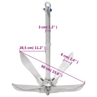 Produktbild för Hopfällbart ankare med rep silver 10 kg formbart gjutjärn