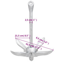 Produktbild för Hopfällbart ankare med rep silver 6 kg formbart gjutjärn