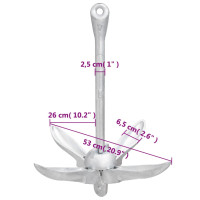 Produktbild för Hopfällbart ankare med rep silver 8 kg formbart gjutjärn