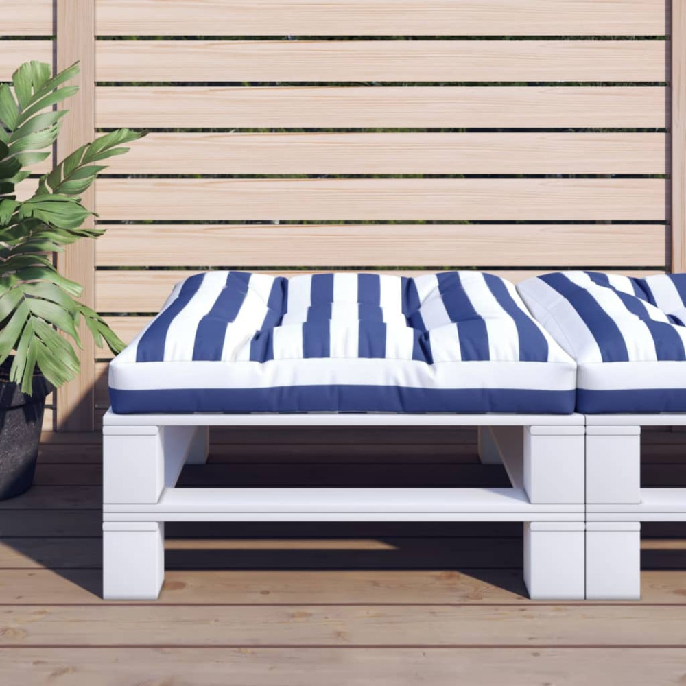 Produktbild för Palldyna blå&vit randig 70x70x12 cm tyg