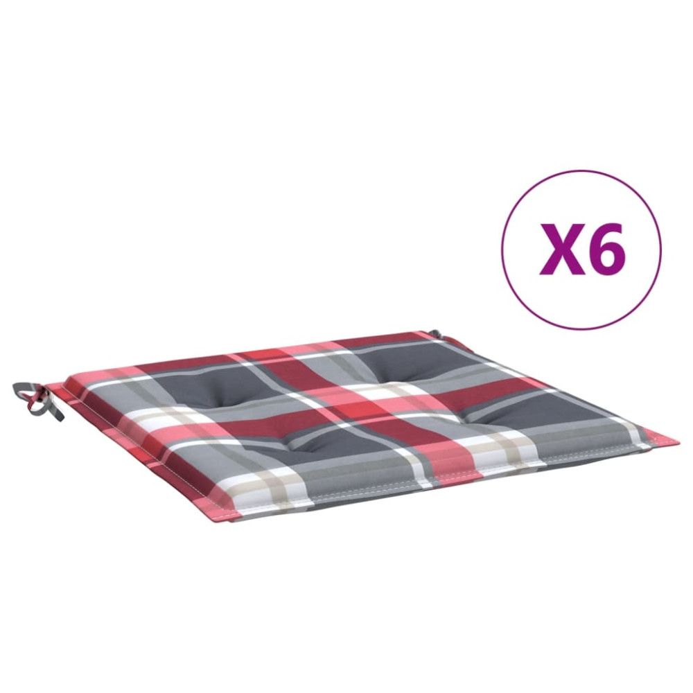 Produktbild för Stolsdynor 6 st rödrutig 40x40x4 cm oxfordtyg