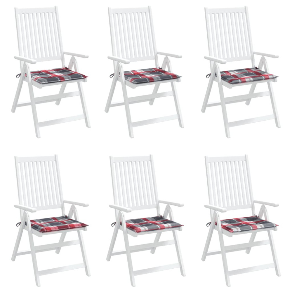 Produktbild för Stolsdynor 6 st rödrutig 40x40x4 cm oxfordtyg