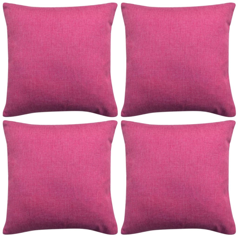 Produktbild för Kuddöverdrag 4 st linne-design  80x80 cm rosa