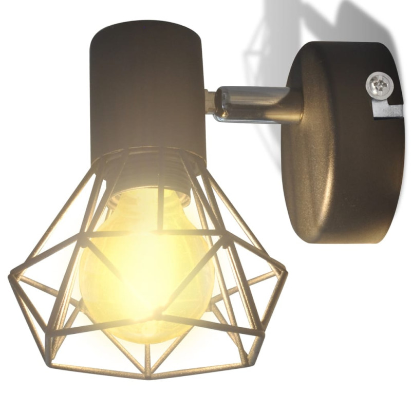Produktbild för Taklampa industri-design spotlights 2 st LED-glödlampor svart