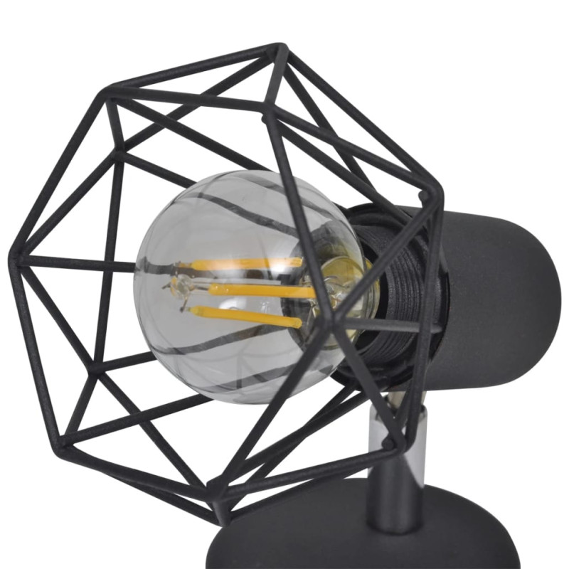 Produktbild för Taklampa industri-design spotlights 2 st LED-glödlampor svart