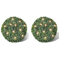 Produktbild för Buxbom Boll Konstgjord Löv Topiary 30 cm Sol LED tråd 2 st