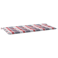Produktbild för Bänkdyna för trädgården rödrutig 120x50x3 cm tyg