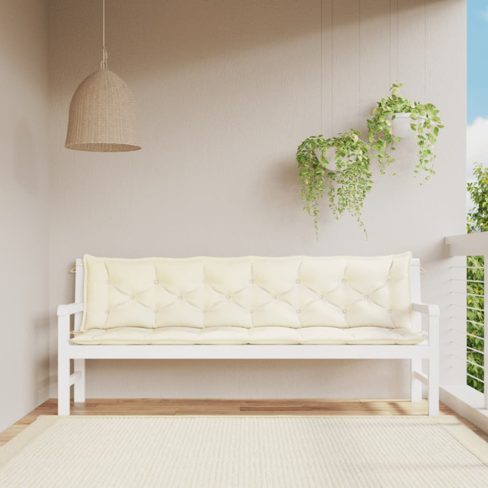 Produktbild för Bänkdyna för trädgården gräddvit 200x(50+50)x7 cm oxfordtyg