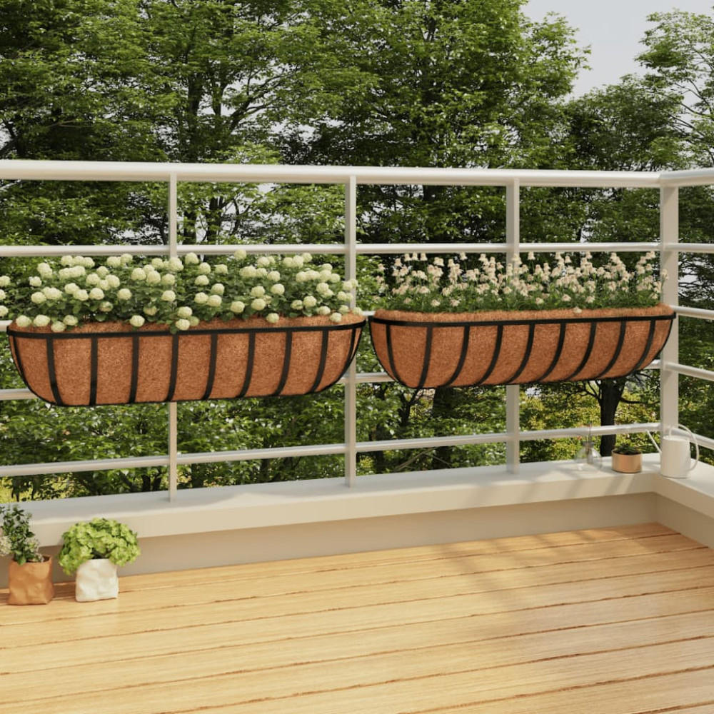 Produktbild för Blomlådor 2 st med kokosfibrer svart 91x20x23 cm stål