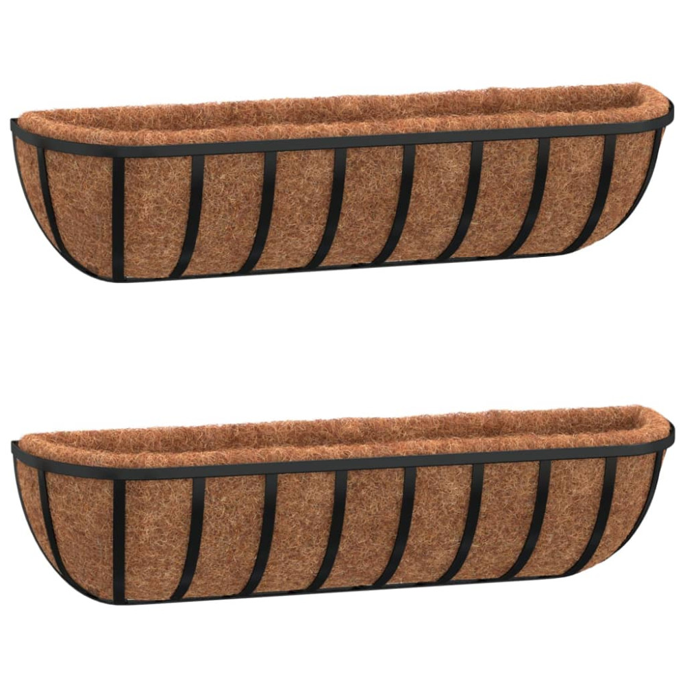 Produktbild för Blomlådor 2 st med kokosfibrer svart 91x20x23 cm stål