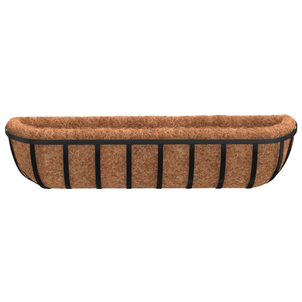 Produktbild för Blomlådor 2 st med kokosfibrer svart 91x20x23 cm stål