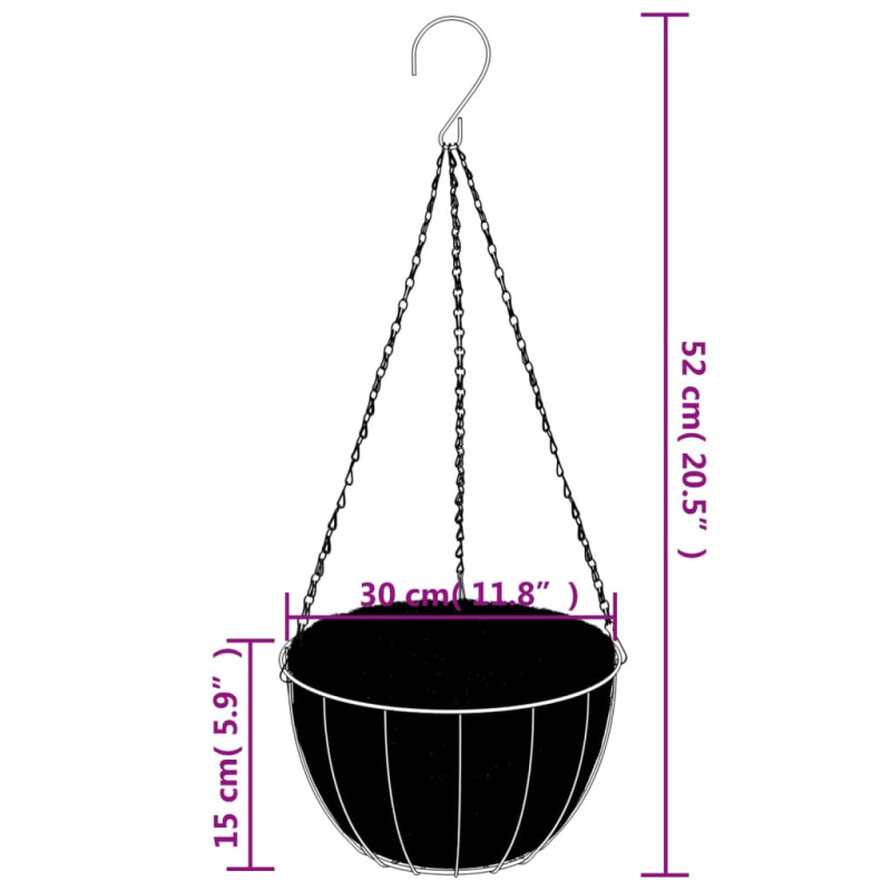 Produktbild för Hängande blomkrukor 4 st kokosfiber svart Ø 30x52 cm stål