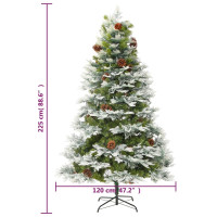 Produktbild för Belyst julgran med kottar grön 225 cm PVC&PE