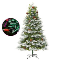 Produktbild för Belyst julgran med kottar grön 225 cm PVC&PE