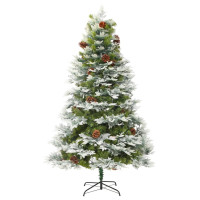 Produktbild för Belyst julgran med kottar grön 225 cm PVC&PE