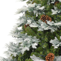 Produktbild för Belyst julgran med kottar grön 225 cm PVC&PE