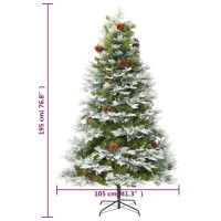 Produktbild för Belyst julgran med kottar grön 195 cm PVC&PE