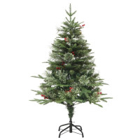 Produktbild för Belyst julgran med kottar grön 150 cm PVC&PE