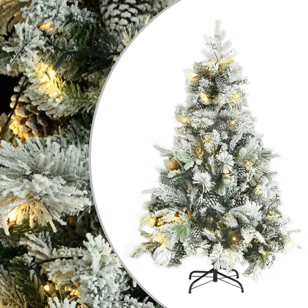 Produktbild för Belyst plastgran med snö och kottar 150 cm PVC&PE