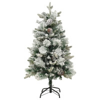 Produktbild för Belyst plastgran med snö och kottar 150 cm PVC&PE
