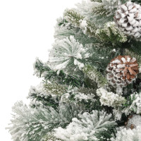 Produktbild för Belyst plastgran med snö och kottar 150 cm PVC&PE