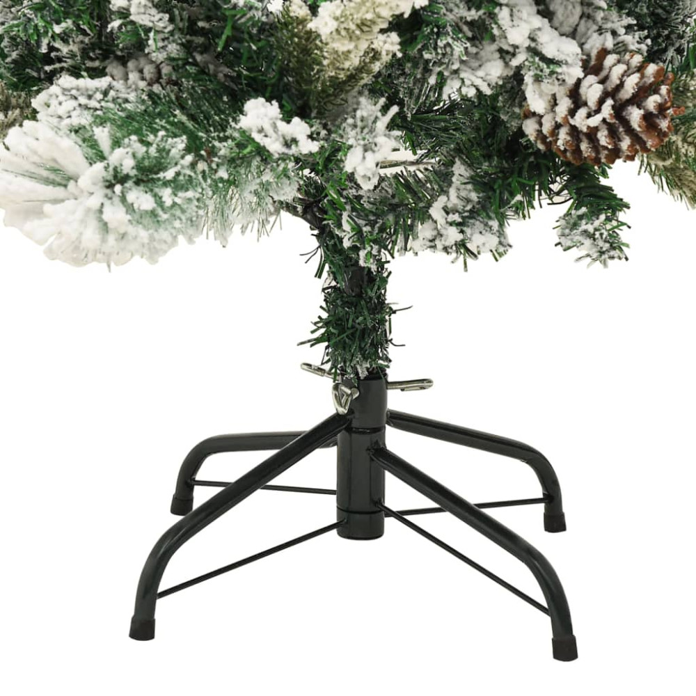 Produktbild för Belyst plastgran med snö och kottar 150 cm PVC&PE