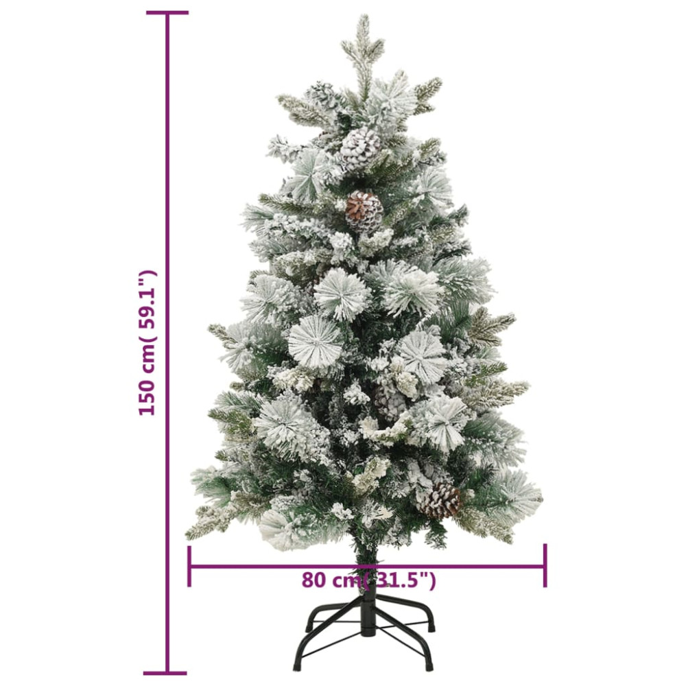Produktbild för Belyst plastgran med snö och kottar 150 cm PVC&PE