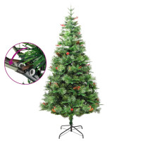 Produktbild för Belyst julgran med kottar grön 225 cm PVC&PE