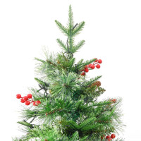 Produktbild för Belyst julgran med kottar grön 225 cm PVC&PE