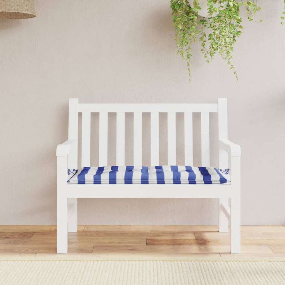 Produktbild för Bänkdyna blå&vit randig 110x50x7 cm tyg