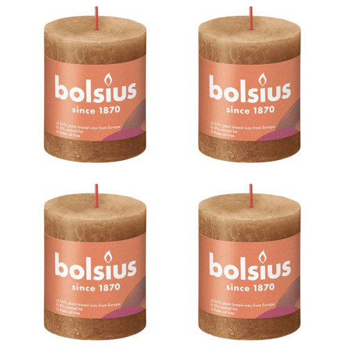 Bolsius Bolsius Rustika blockljus 4-pack 80x68 mm kryddbrun