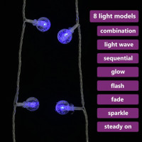 Produktbild för Ljusslinga 20 m kulor 200 lysdioder blå 8 funktioner
