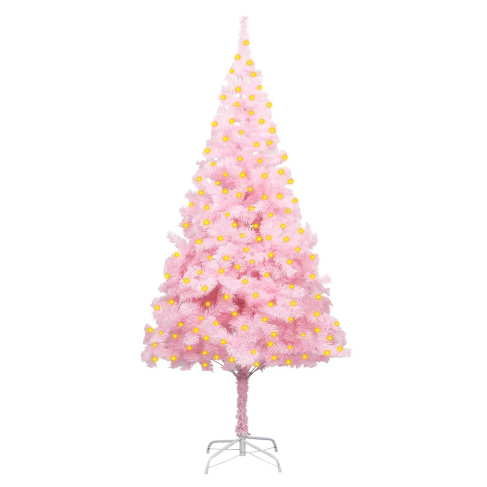 Produktbild för Belyst plastgran med fot rosa 210 cm PVC