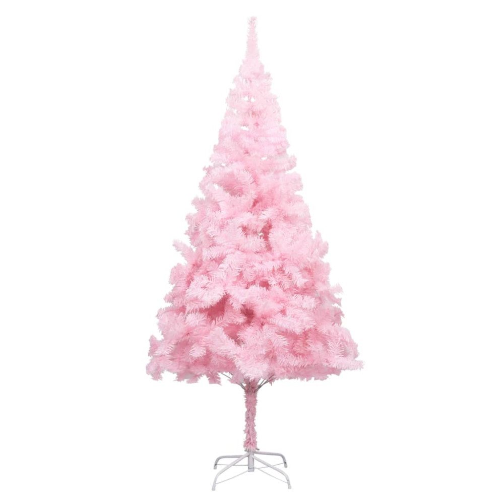 Produktbild för Belyst plastgran med kulor rosa 210 cm PVC